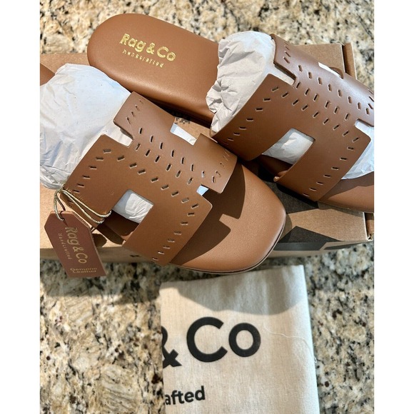 Rag & Co Sandal IVANKA Tan Brown Slide Leather Size 9 New In Box W/ Dust Bag - Picture 6 of 14